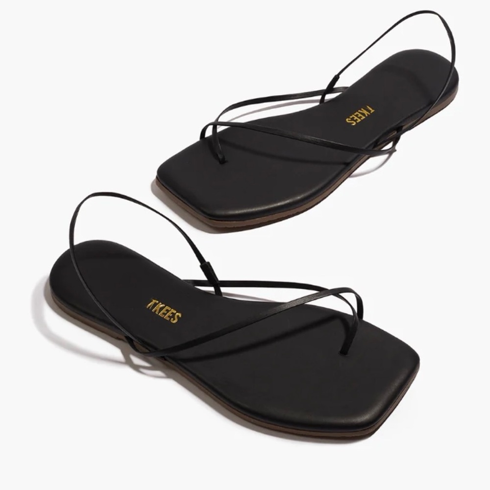 TKEES Black Minimal Strap Square-Toe Sandals - Picture 3 of 6